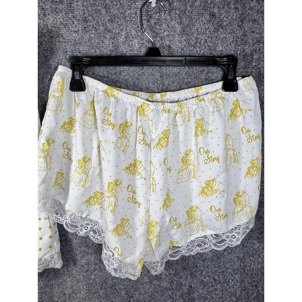 Disney Princess Beauty and the Beast PJammy Satin Pajama Set White Gold Lace - Picture 11 of 14